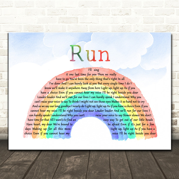 Snow Patrol Run Watercolour Rainbow & Clouds Song Lyric Music Art Print