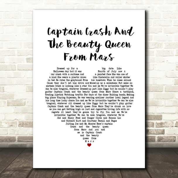 Bon Jovi Captain Crash And The Beauty Queen From Mars White Heart Song Lyric Music Art Print