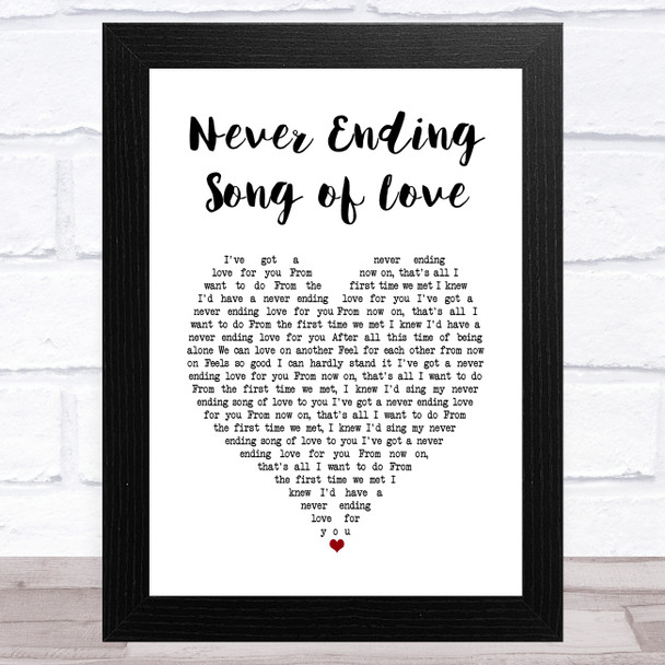 The New Seekers Never Ending Song of Love White Heart Song Lyric Music Art Print