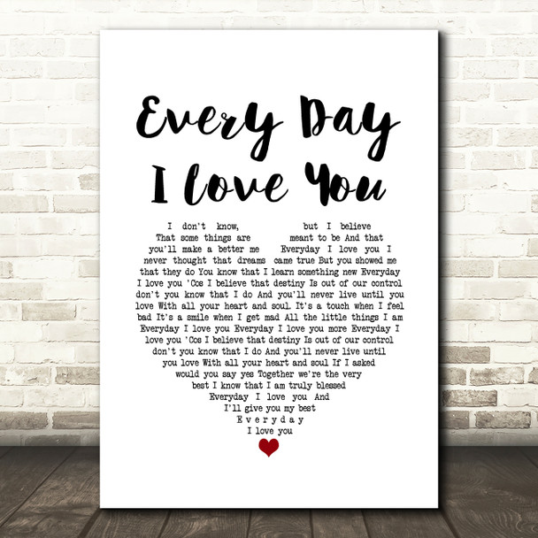 Boyzone Every Day I Love You White Heart Song Lyric Music Art Print