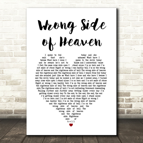 Five Finger Death Punch Wrong Side of Heaven White Heart Song Lyric Music Art Print