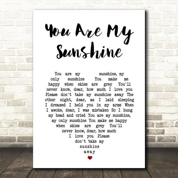 Christina Perri You Are My Sunshine White Heart Song Lyric Music Art Print