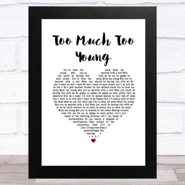 The Specials Too Much Too Young White Heart Song Lyric Music Art Print