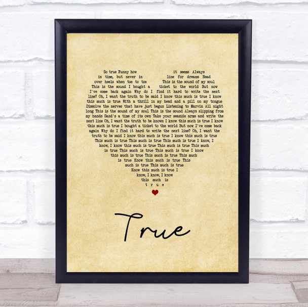 Spandau Ballet True Vintage Heart Song Lyric Quote Print