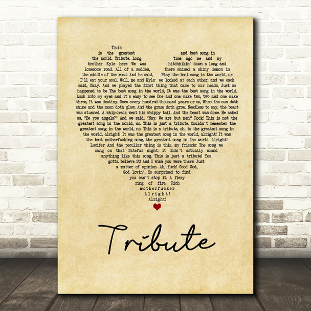 Tenacious D Tribute Vintage Heart Song Lyric Quote Print