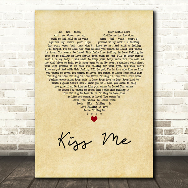 Ed Sheeran Kiss Me Vintage Heart Song Lyric Quote Print