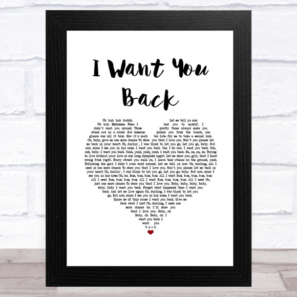 Jackson 5 I Want You Back White Heart Song Lyric Music Art Print