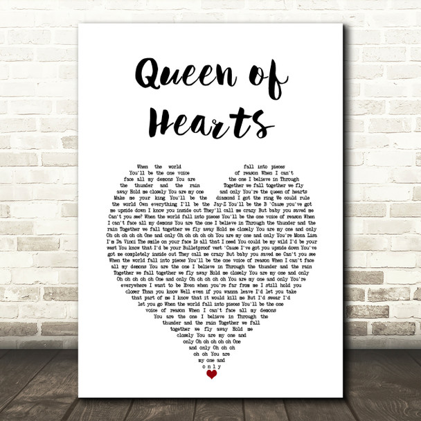 We The Kings Queen of Hearts White Heart Song Lyric Music Art Print