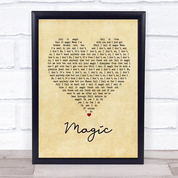 Coldplay Magic Vintage Heart Song Lyric Quote Print