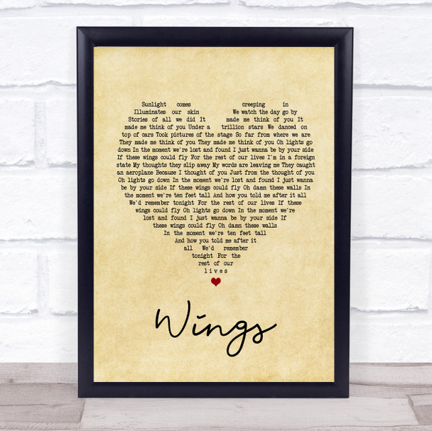 Birdy Wings Vintage Heart Song Lyric Quote Print