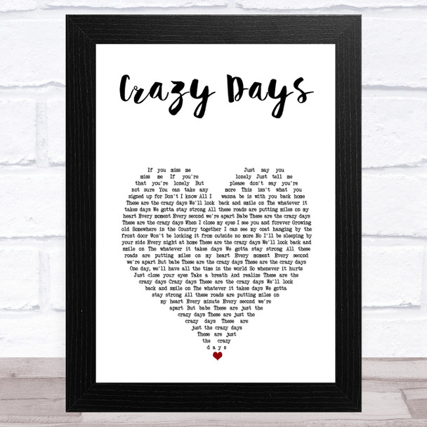 The Shires Crazy Days White Heart Song Lyric Music Art Print