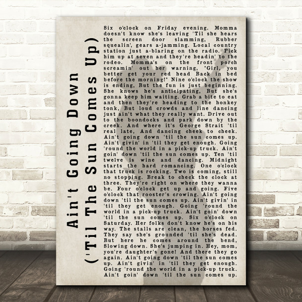 Garth Brooks Ain't Going Down ('Til The Sun Comes Up) Shadow Song Lyric Print