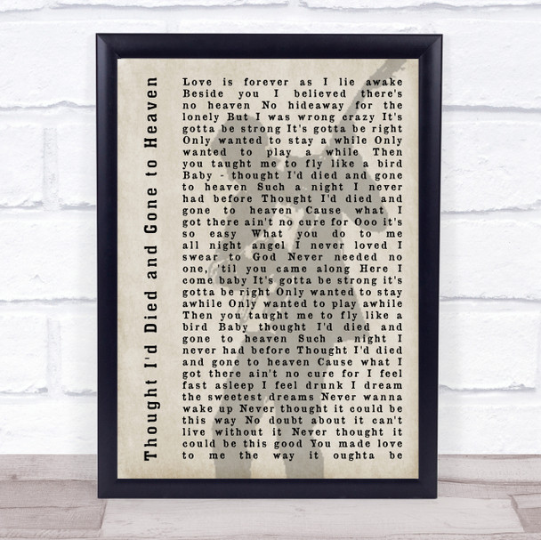 Bryan Adams Thought I'd Died and Gone to Heaven Shadow Song Lyric Quote Print