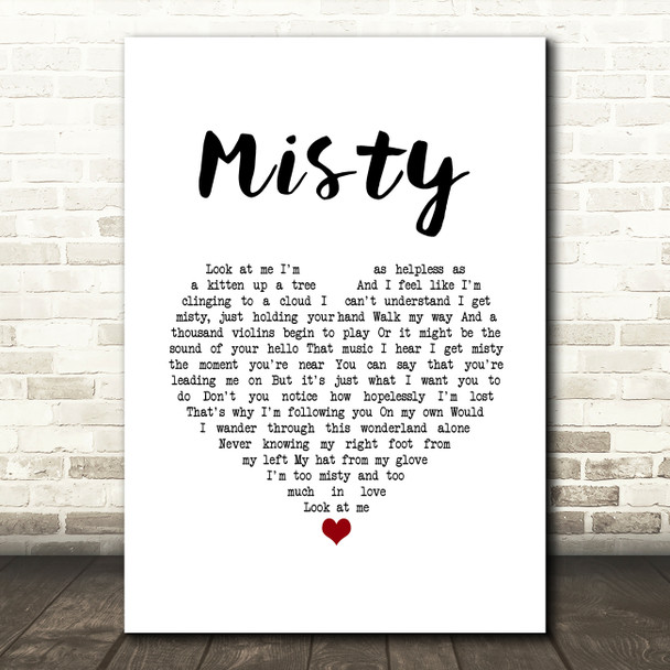 Johnny Mathis Misty White Heart Song Lyric Music Art Print