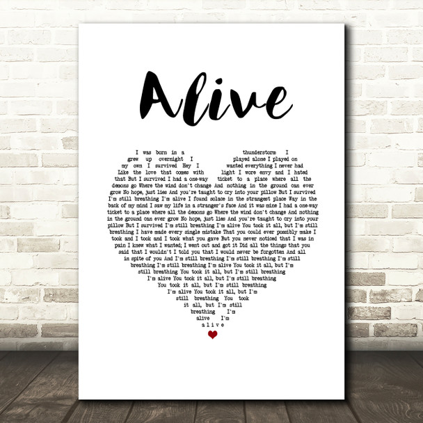 Sia Alive White Heart Song Lyric Music Art Print