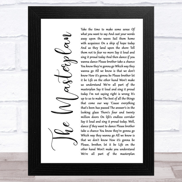 Oasis The Masterplan White Script Song Lyric Music Art Print