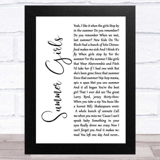 LFO Summer Girls White Script Song Lyric Music Art Print