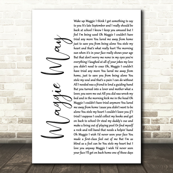 Rod Stewart Maggie May White Script Song Lyric Music Art Print