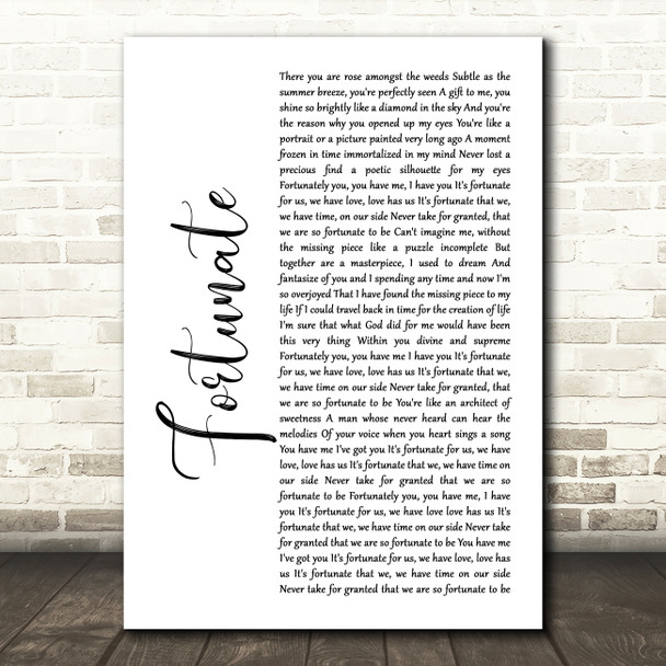 Lathun Fortunate White Script Song Lyric Music Art Print