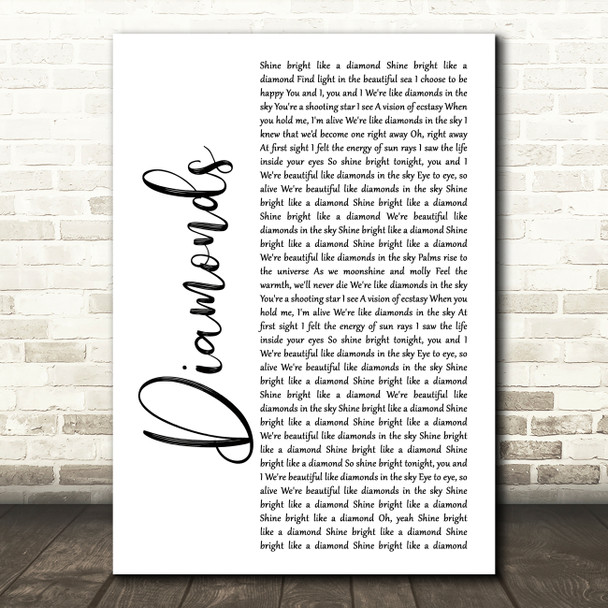 Rihanna Diamonds White Script Song Lyric Music Art Print