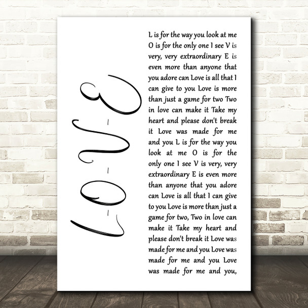 Nat King Cole L-O-V-E White Script Song Lyric Music Art Print