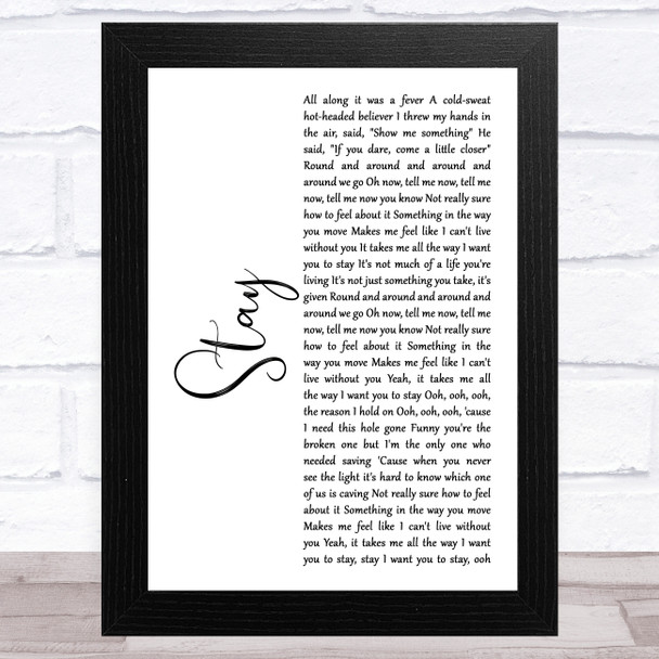 Rihanna Stay White Script Song Lyric Music Art Print