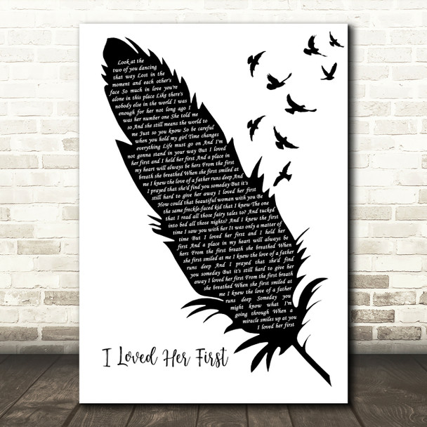 Heartland I Loved Her First Black & White Feather & Birds Song Lyric Art Print