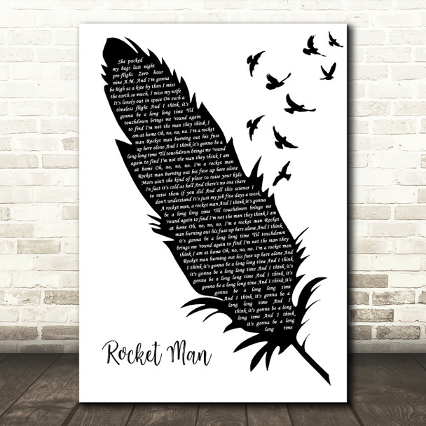 Elton John Rocket Man Black & White Feather & Birds Song Lyric Art Print
