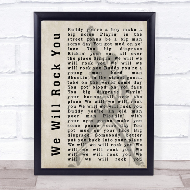 Queen We Will Rock You Freddie Mercury Silhouette Song Lyric Quote Print