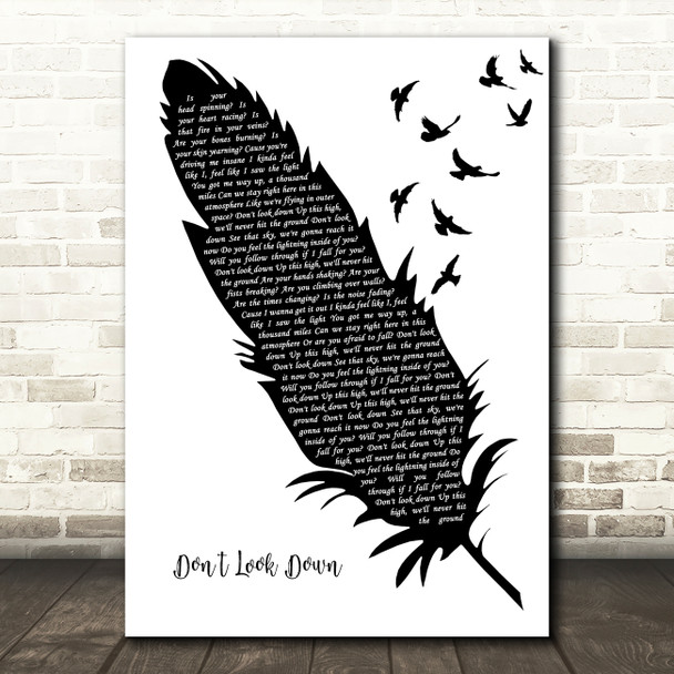 Martin Garrix Dont Look Down Black & White Feather & Birds Song Lyric Art Print