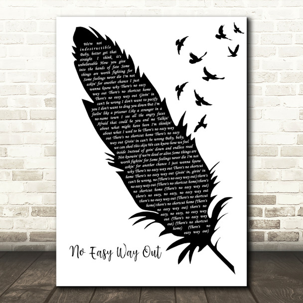 Robert Tepper No Easy Way Out Black & White Feather & Birds Song Lyric Art Print