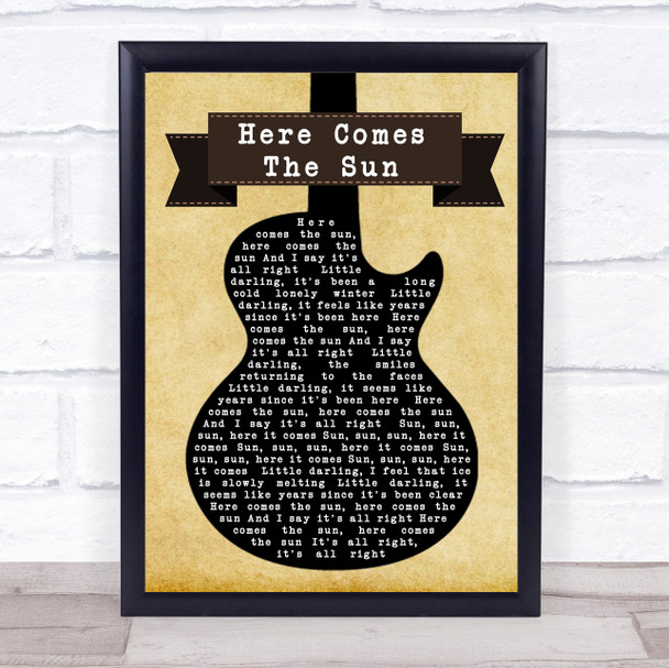 The Beatles Here Comes The Sun Black Guitar Song Lyric Quote Print