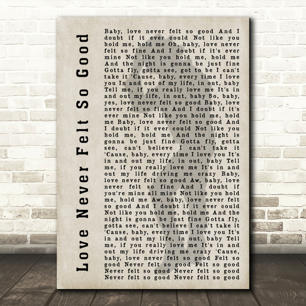 Michael Jackson Love Never Felt So Good Shadow Song Lyric Quote Print