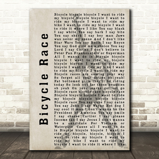 Queen Bicycle Race Freddie Mercury Silhouette Song Lyric Quote Print