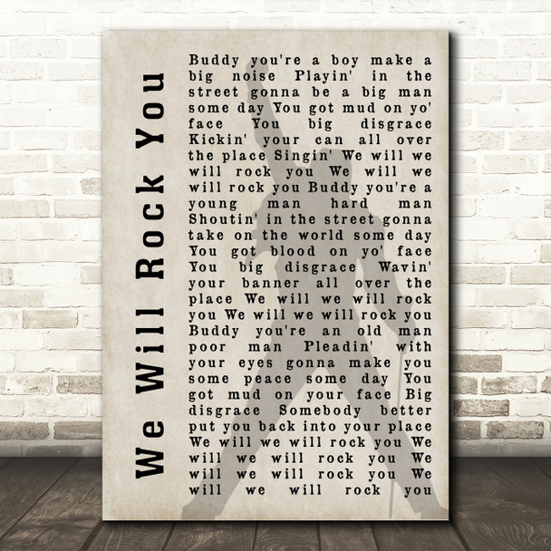 Queen We Will Rock You Freddie Mercury Shadow Song Lyric Quote Print