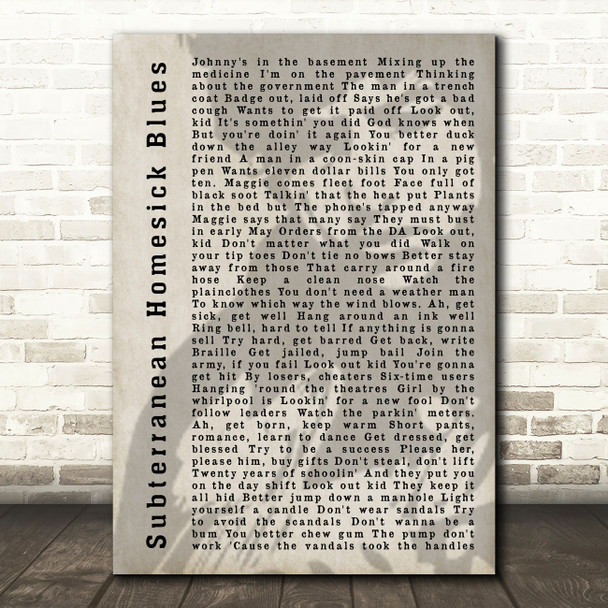 Bob Dylan Subterranean Homesick Blues Shadow Song Lyric Quote Print