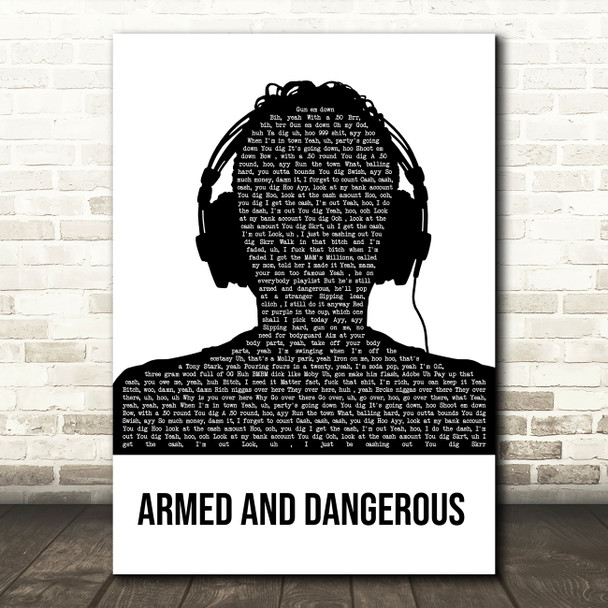 Juice Wrld Armed And Dangerous Black & White Man Headphones Song Lyric Art Print