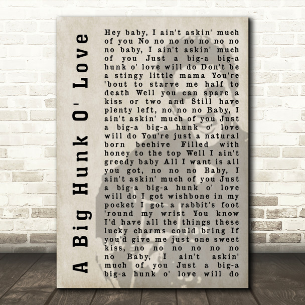Elvis Presley A Big Hunk O' Love Face Shadow Song Lyric Quote Print