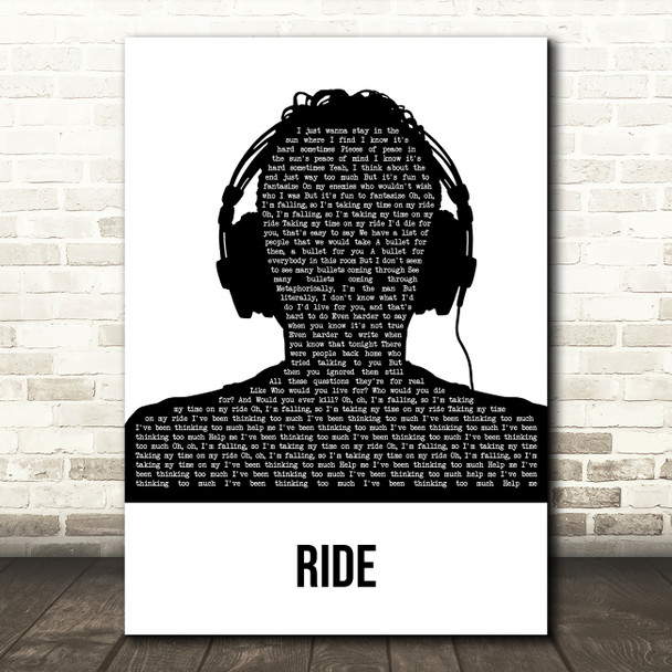 Twenty One Pilots Ride Black & White Man Headphones Song Lyric Art Print