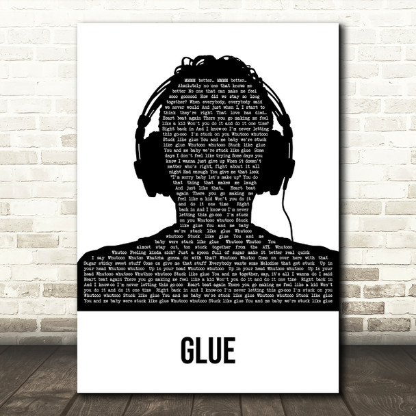 Bicep Glue Black & White Man Headphones Song Lyric Art Print