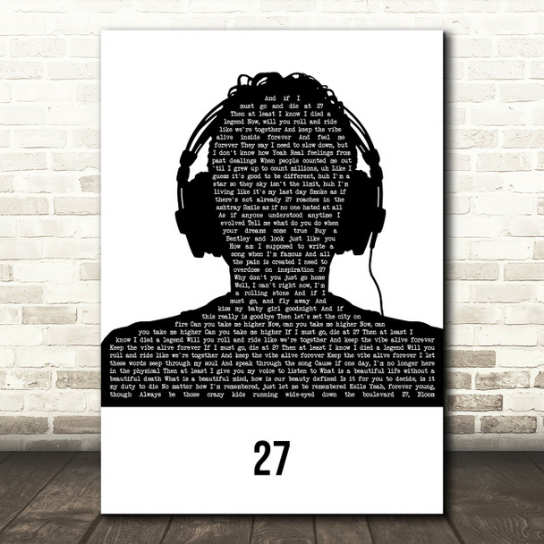 Machine Gun Kelly 27 Black & White Man Headphones Song Lyric Art Print