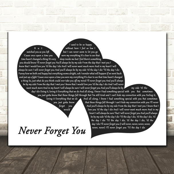 Zara Larsson & MNEK Never Forget You Landscape Black & White Two Hearts Song Lyric Art Print