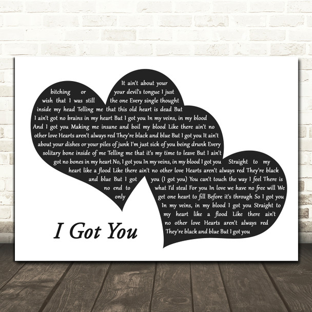 The White Buffalo I Got You Landscape Black & White Two Hearts Song Lyric Art Print