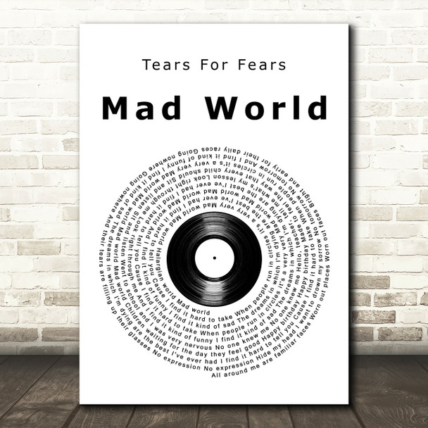 Tears For Fears Mad World Vinyl Record Song Lyric Art Print