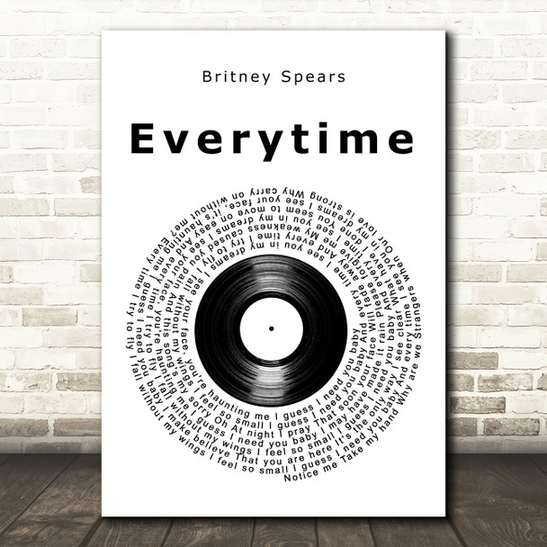 Britney Spears Everytime Vinyl Record Song Lyric Art Print