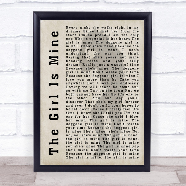 Michael Jackson The Girl Is Mine Shadow Song Lyric Quote Print