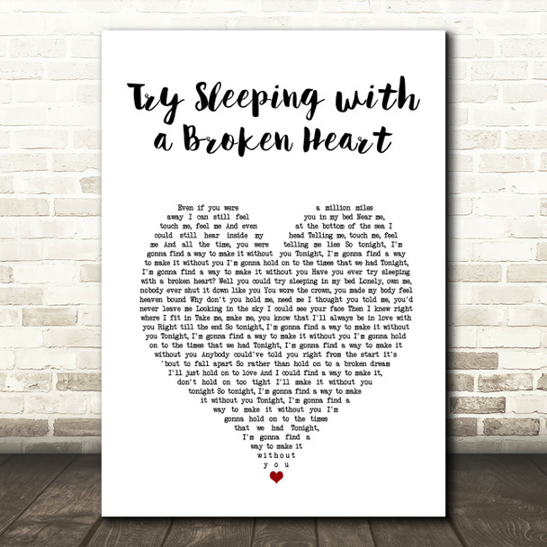 Alicia Keys Try Sleeping with a Broken Heart White Heart Song Lyric Art Print