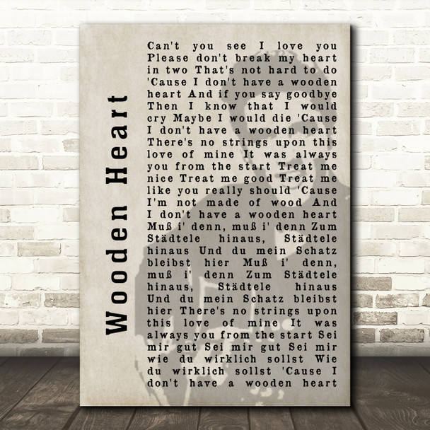 Elvis Presley Wooden Heart Face Shadow Song Lyric Quote Print