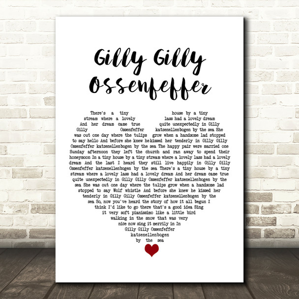 Max Bygraves Gilly Gilly Ossenfeffer White Heart Song Lyric Art Print