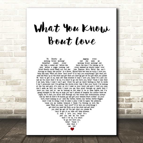 Pop Smoke What You Know Bout Love White Heart Song Lyric Art Print